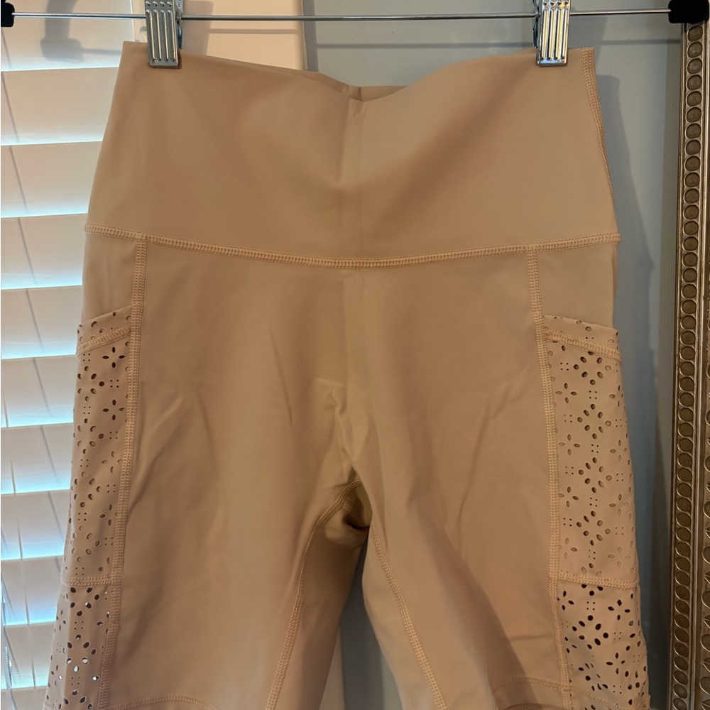 Aerie High-Waist Laser-Cut Pocket Bike Shorts in Nude